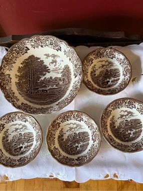 J&G Meakin Romantic England Ironstone Brown Transfer-ware Bowls
